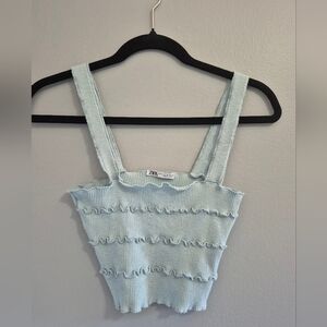 Zara Light Blue Ruffled Crop Top